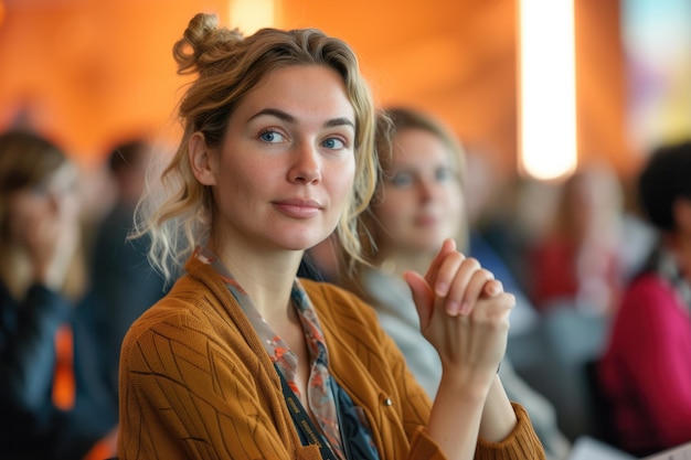 A female manager poses a query to the crowd Generative Ai