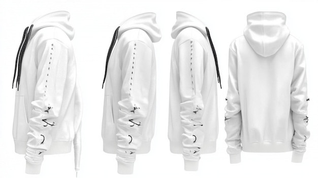 Photo female mannequin wearing white hoodie from multiple views