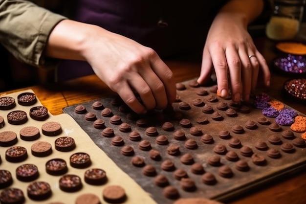 Female master chef chocolatier working in artisanal professional chocolate laboratory AI Generative