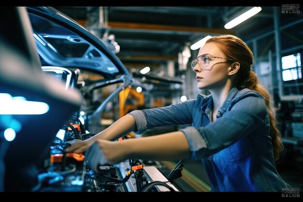 Female Mechanic Working Under Vehicle in a Car Service Empowering Woman