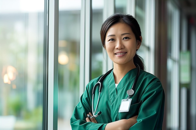 Female medical specialist in a relaxed attitude generating confidence in a moment of rest