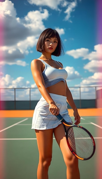 Photo a female model performing as a tennis player with sexy tennis outfit