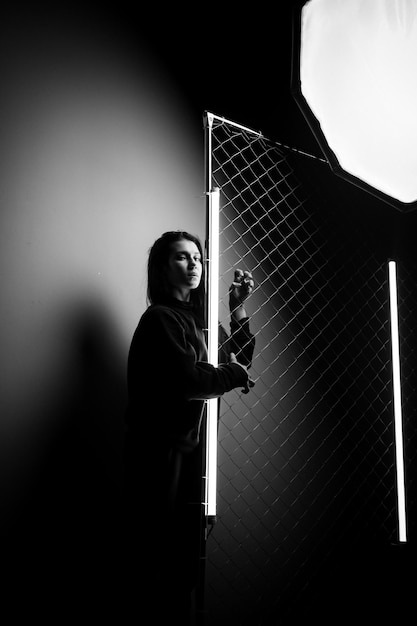 Female model portrait with neon background