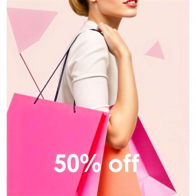 Photo female models smiling woman peeking into the shopping bag adult woman posing with shopping bags abst