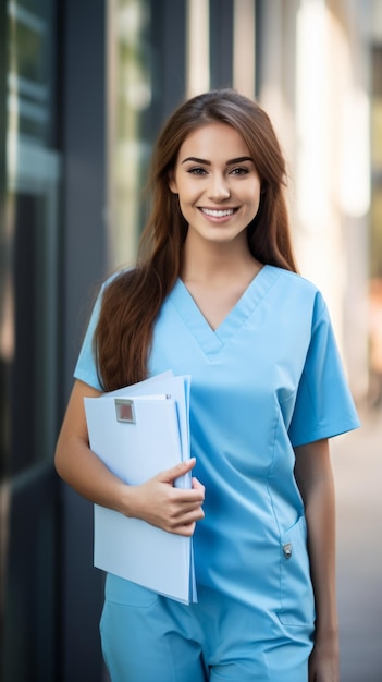 Female nurse holding a folder Generative AI