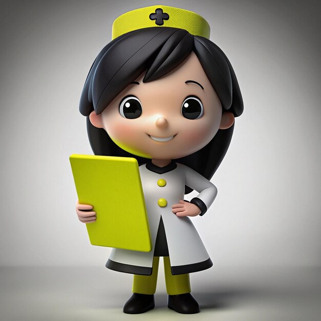 Photo a female nurse with a green folder that says  medical