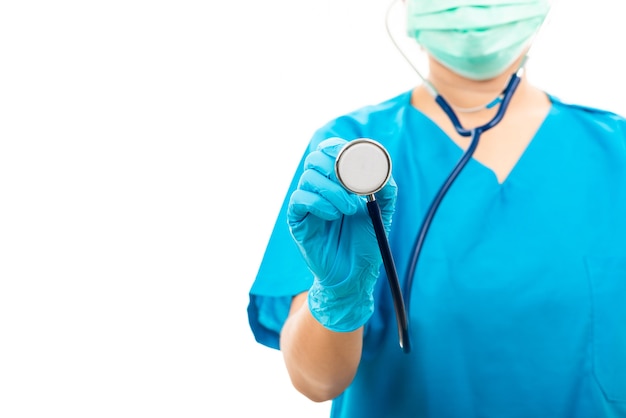 Female nurse with stethoscope and medical mask