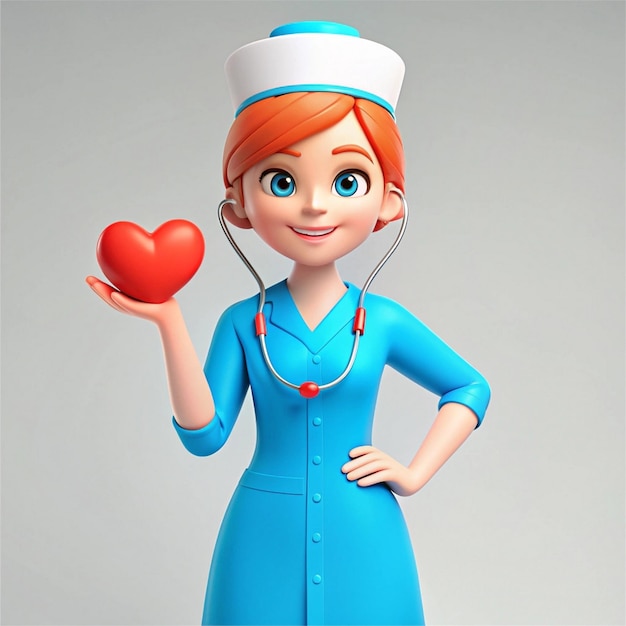 Photo a female nurse with a white hat and a red heart