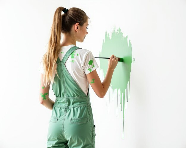 Photo female painter view from the back isolated on a white background