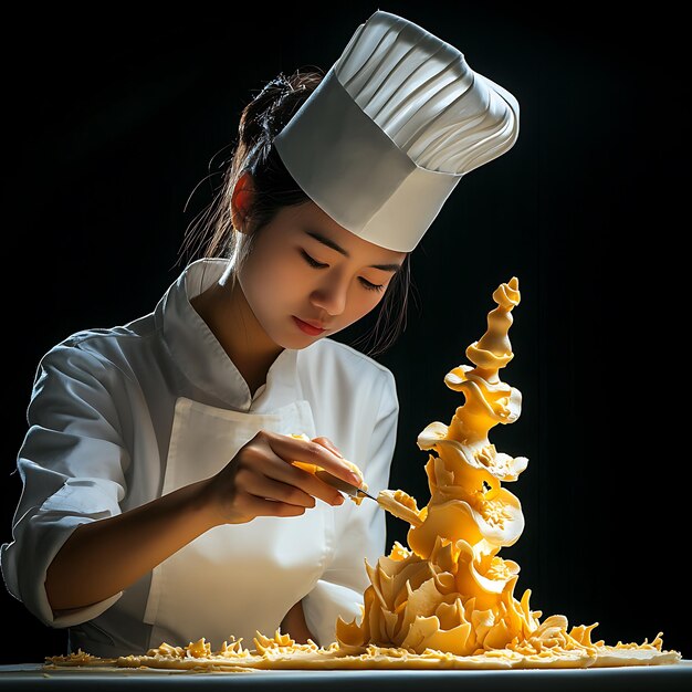 Photo female pastry chef creating an elaborate buttercream design