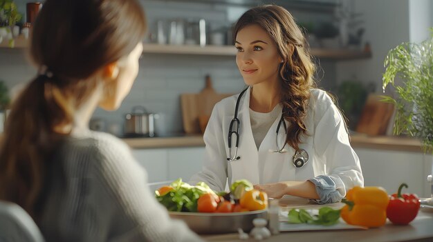 Photo female patient consults nutritionist forfood dietary advice