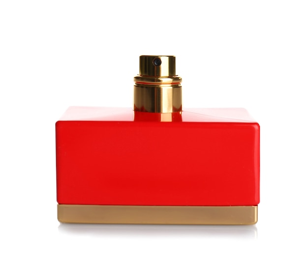 Female perfume in beautiful bottle on white background