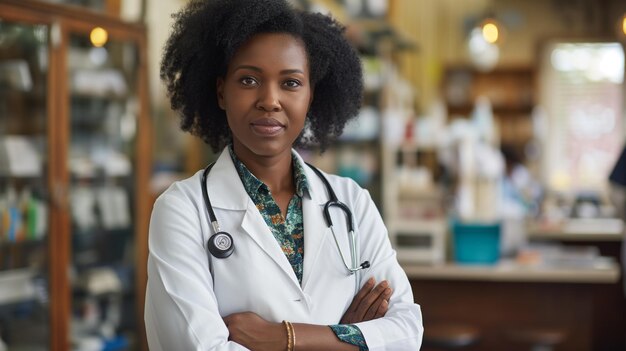 Female pharmacist lab coat pharmacy