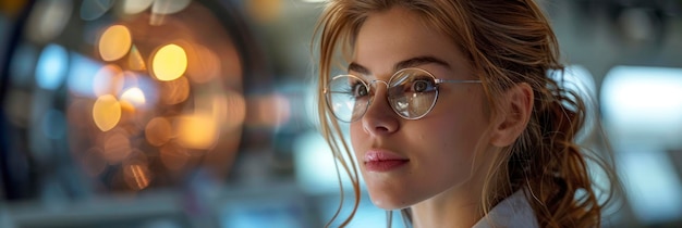 Female physicist analyzing data from the Large Hadron Collider