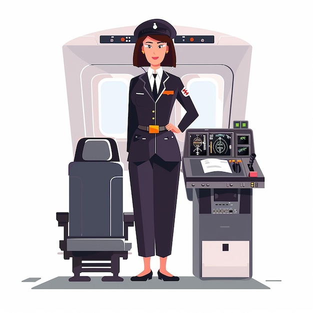 Photo female pilot cartoon flat design isolated