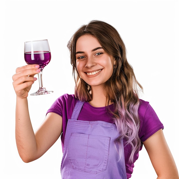 female portrait Bartender holding vine in purple color suit