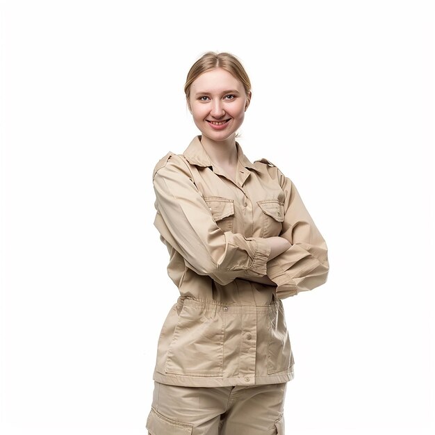 Photo female portrait studio shot wearing brown color suit isolated on a white background