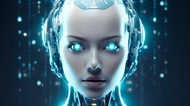 Female robot face artificial intelligence concept Generative AI