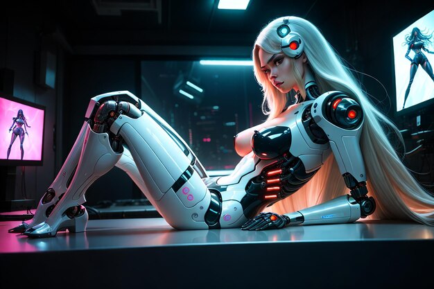 female robot in a futuristic room