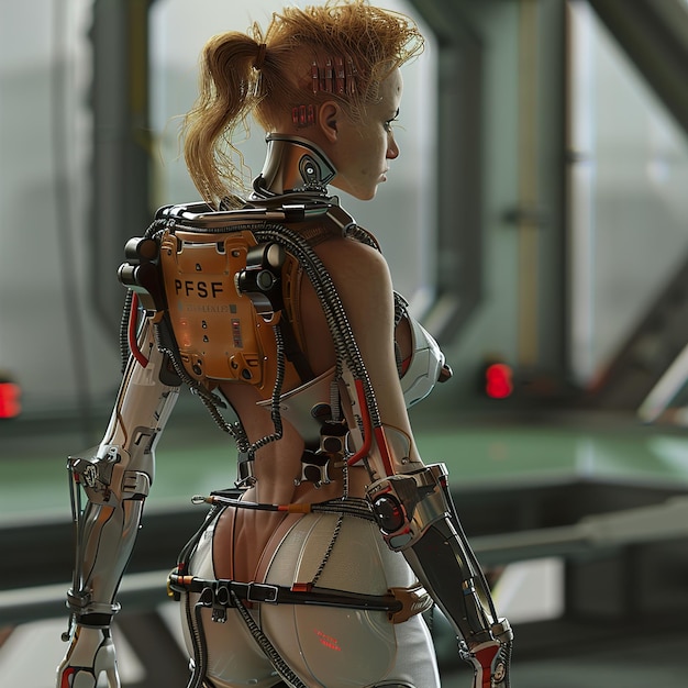 Photo a female robot with the number 1 on the back of it