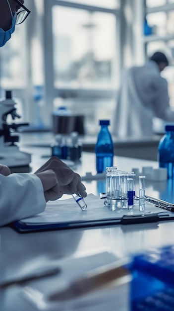 Female Scientist Working in a Laboratory with Microscope