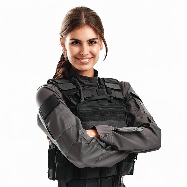 Photo female security officer wearing black red color suit