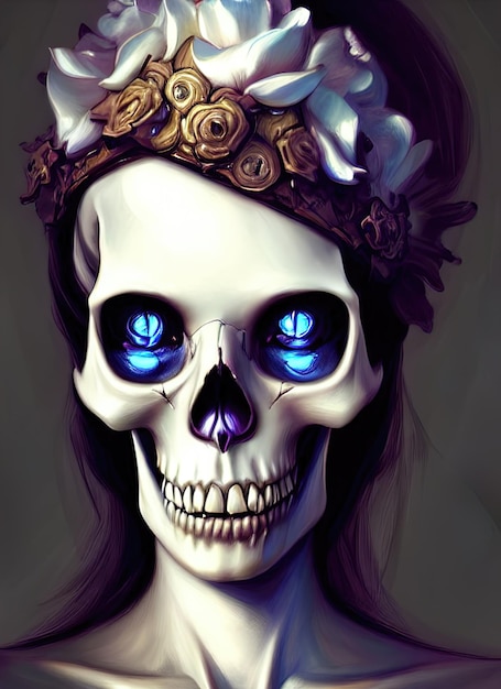 Female skull skeleton fantasy scary skull portrait 3d illustration