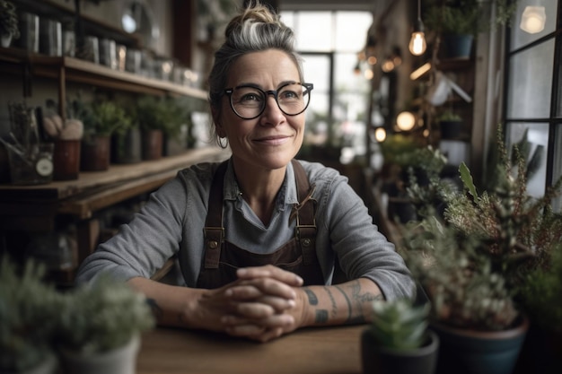 Female small business ower in flower shop interior Generative AI