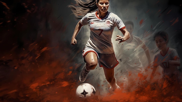 a female soccer player dribbles the ball