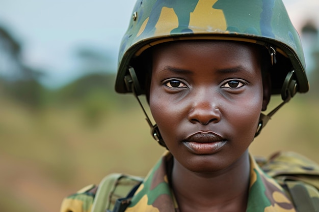 Female Soldier in Combat Uniform Standing Alert with AI generated