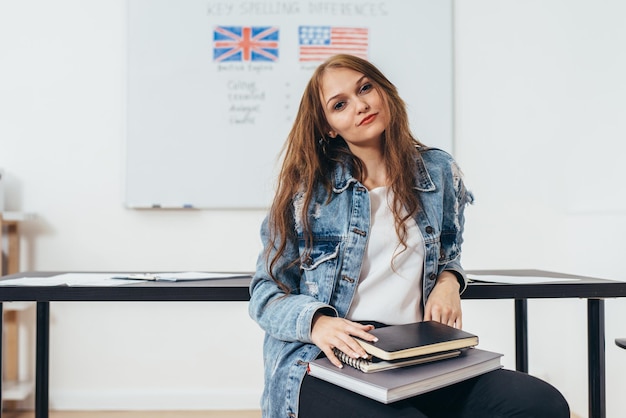 Female student looking at camera English language school