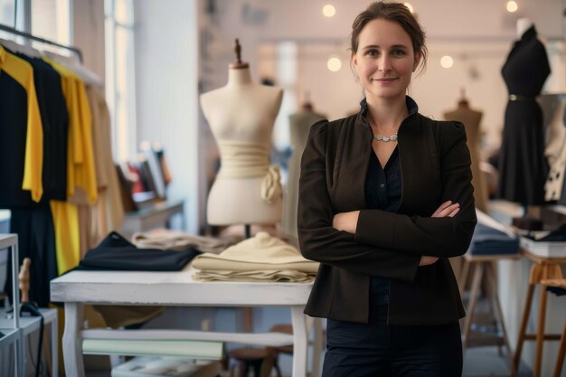 Photo female tailor portrait of a female fashion designer in her design clothing studio