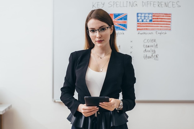 Female teacher in classroom English language school