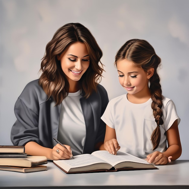 Female teacher and male pupil smiling in class