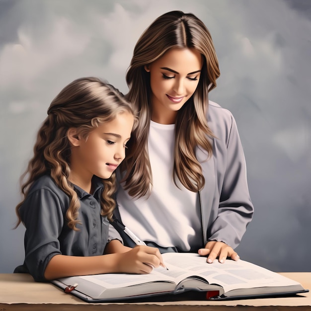 Female teacher and male pupil smiling in class