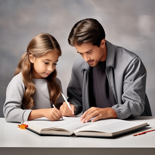 Female teacher and male pupil smiling in class