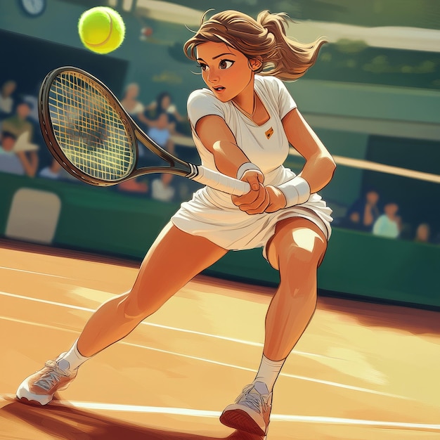 Photo female tennis player in action on the court during a match 3d rendering