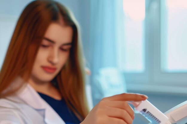 Photo female using glucose meter for measuring and monitoring blood level healthcare and mellitus diabete