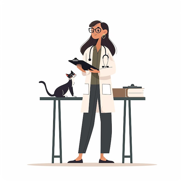 Photo female veterinarian cartoon flat design isolated