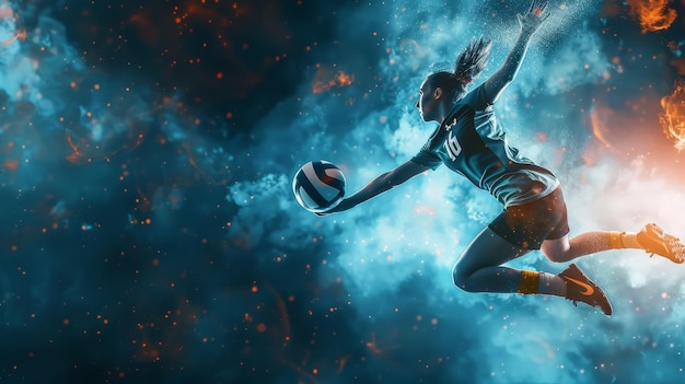 Female volleyball player in action attack concept sports banner copyspace for text