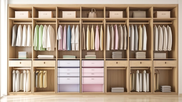 Female wardrobe with clothes in it