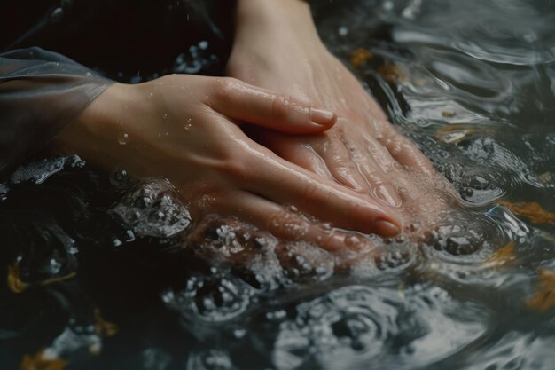 Female wash hands in water beauty care hygiene generative ai