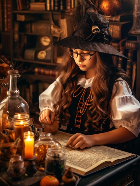 female wearing a witch outfit