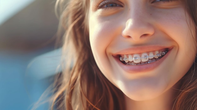 female with braces on the teeth