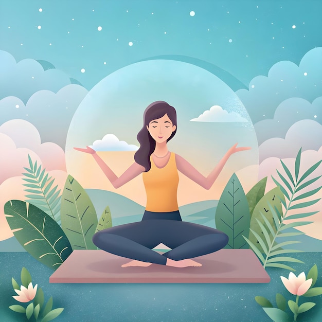 Female in yoga pose and flowers on international yoga day design