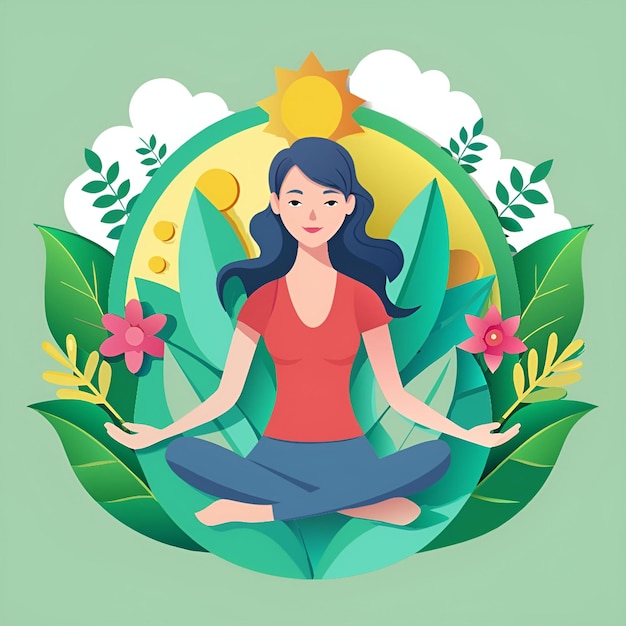 Female in yoga pose and flowers on international yoga day design