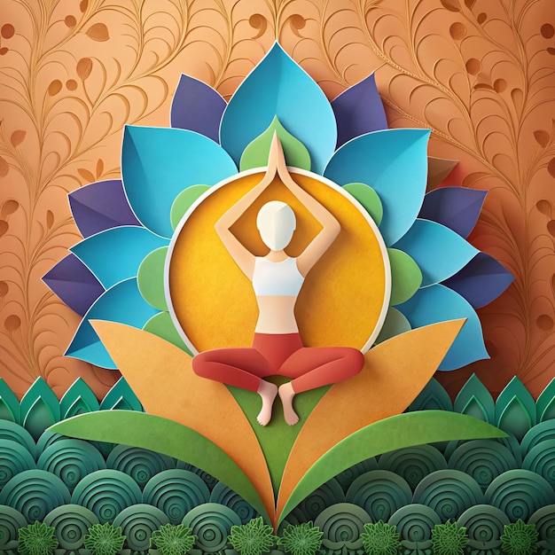 Female in yoga pose and flowers on international yoga day design