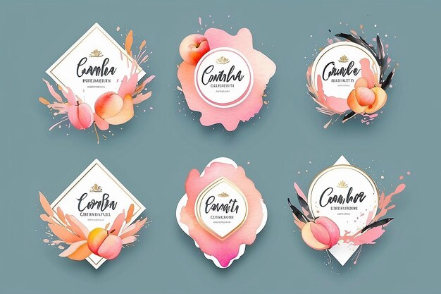 Photo feminine luxury watercolor splash logo branding design template with pink peach brush set