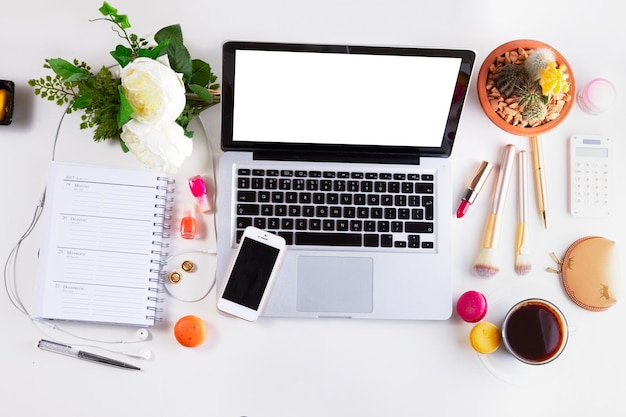 Feminine workspace top view