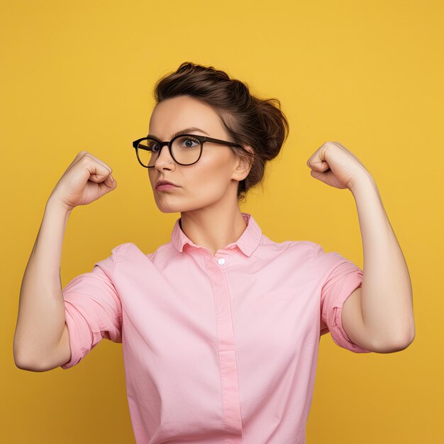 Feminist person standing against colored background Generative Ai